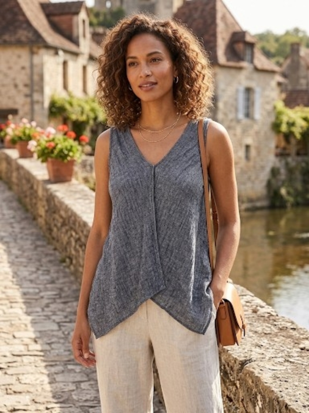 J. Jill Heathered Charcoal V-Neck Sleeveless Knit Tank